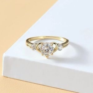 Heart Engagement Ring Golden Simulated Diamond